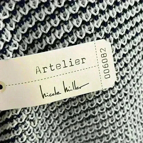 Nicole Miller Artelier Sweater Jacket with hood blue and white Large NEW - Picture 6 of 7